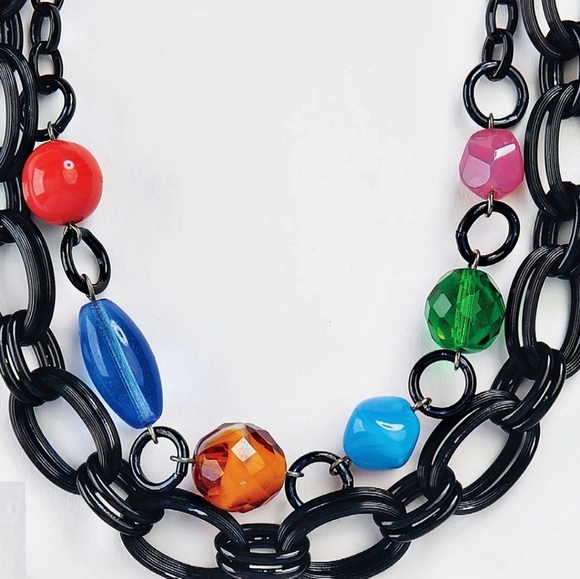 Sabika S20 Digitized Multi Colored 34" Black Chain Necklace Can Be Doubled NWOT - Picture 2 of 6